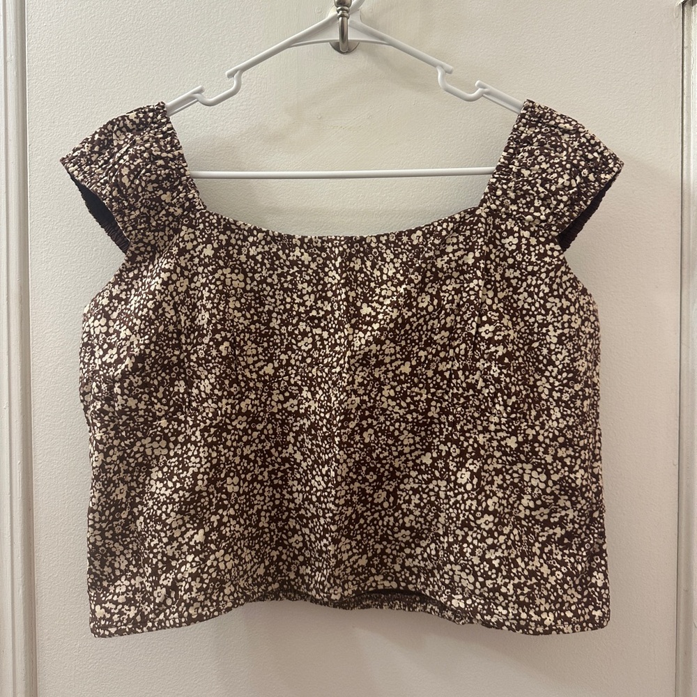 Abercrombie & Fitch Crop Top - Linen blend scrunchie cap sleeve XL - NWT